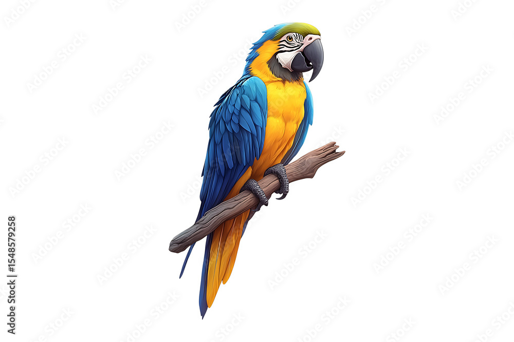 Fototapeta premium Macaw parrot on a branch isolated on a transparent background