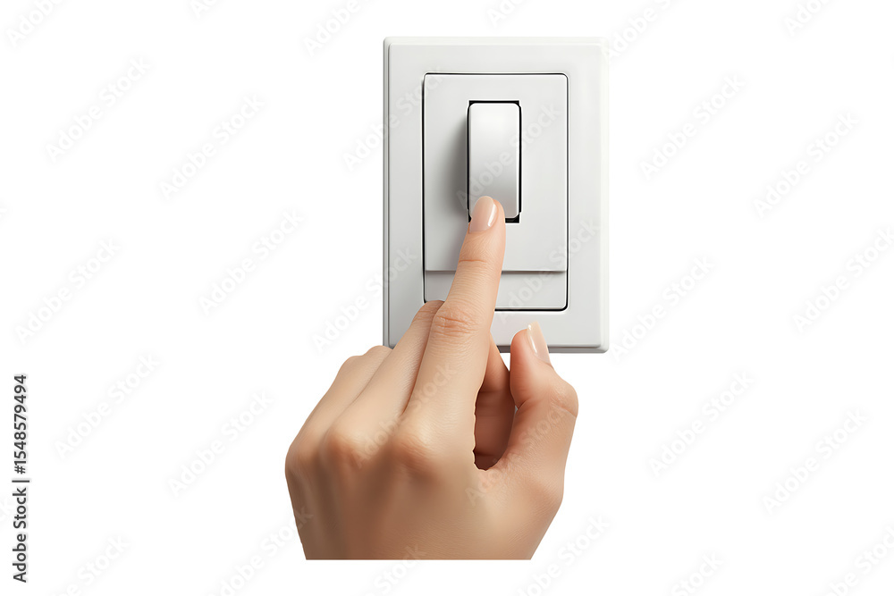 Hands with finger on light switch isolated on a transparent background Hands with finger on light switch isolated on a transparent background