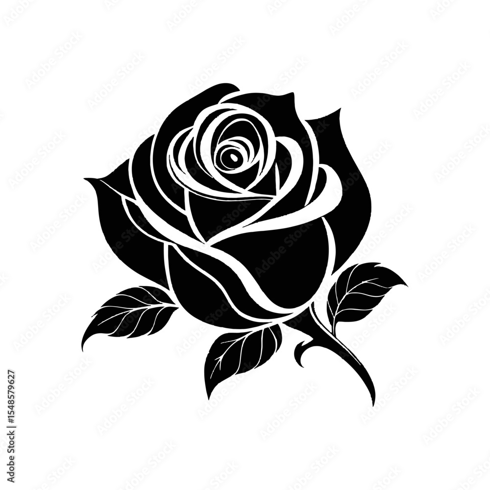 Intriguing Silhouette of a Single Rose: A stark, beautifully detailed image capturing a single rose's elegance, highlighting its petals and leaves, against the contrast. Intriguing Silhouette of a Single Rose: A stark, beautifully detailed image capturing a single rose's elegance, highlighting its petals and leaves, against the contrast.