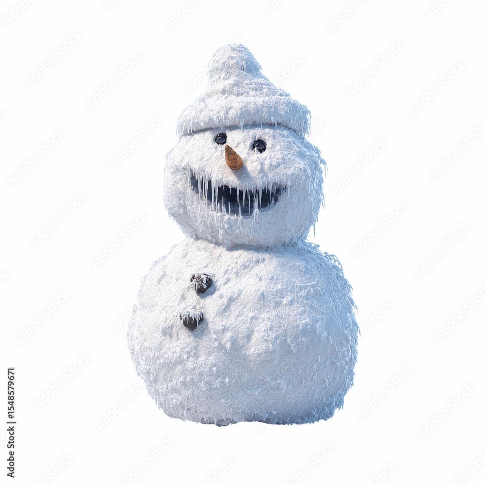 Obraz premium Melting Snowman with Icicles - 3D Rendered Winter Character
