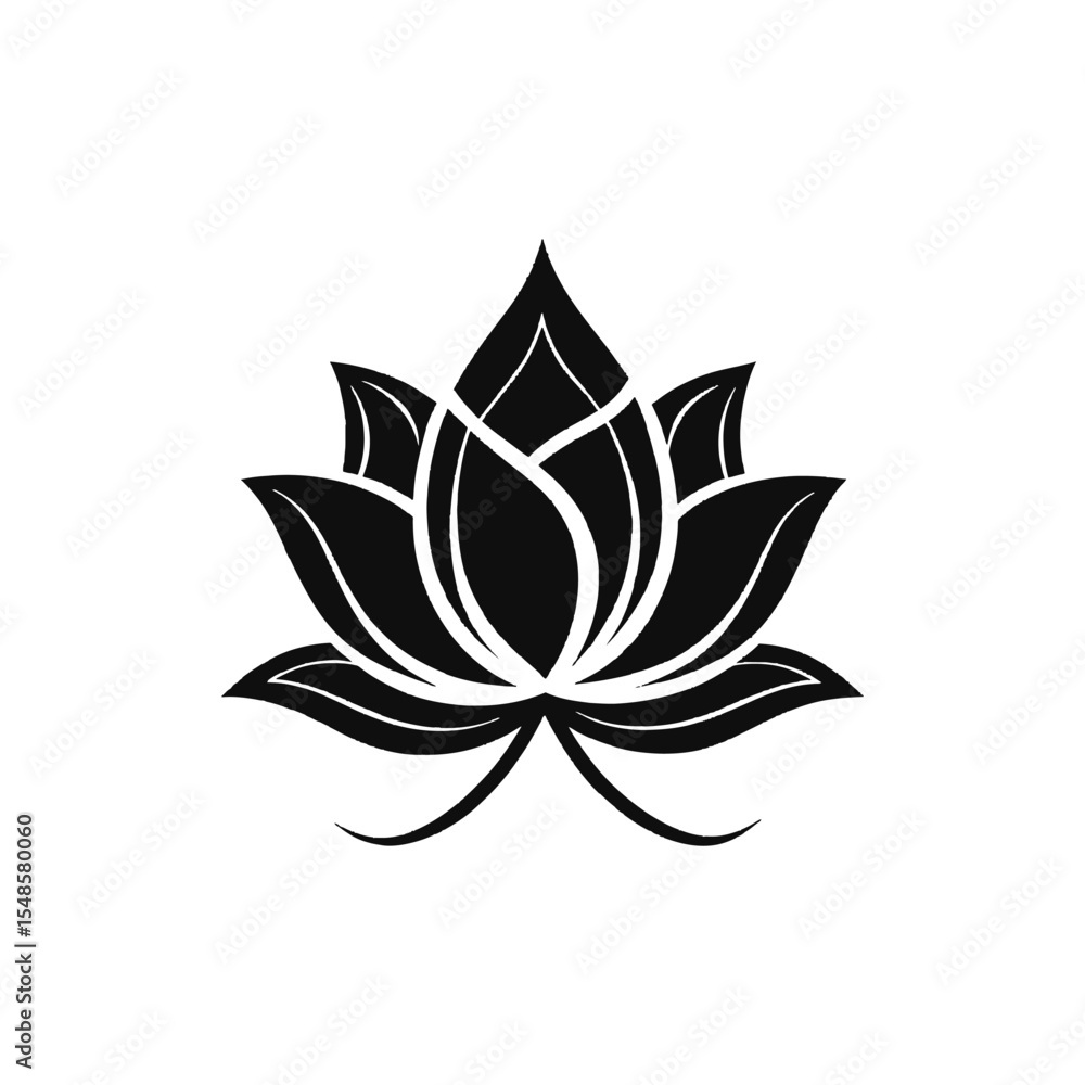 Mystic Lotus: A graphic representation of a lotus flower, rendered in elegant black, symbolizing purity, enlightenment, and spiritual awakening. The symmetrical petals radiate outward. Mystic Lotus: A graphic representation of a lotus flower, rendered in elegant black, symbolizing purity, enlightenment, and spiritual awakening. The symmetrical petals radiate outward.