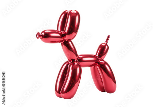 Shiny red balloon dog animal party decoration isolated on transparent background