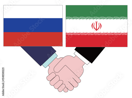 ロシアとイランとの外交の状態を表しているイラスト素材。