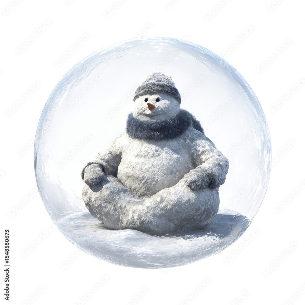Obraz premium Serene Snowman in a Snow Globe Winter Wonderland Meditation
