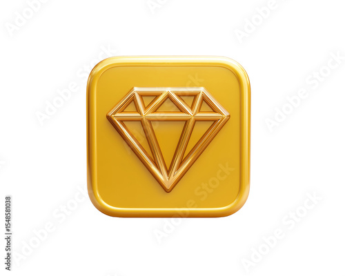 3d shiny golden diamond on rounded square 