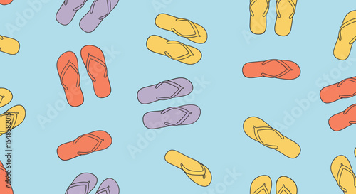 Colorful FlipFlop Pattern Orange Yellow and Purple Summer Footwear Design.