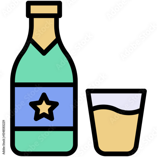 Glass Of Beer And Bottle Vector Icon. Fourth Of July Icon, Vector Style Lineal color Icon.	