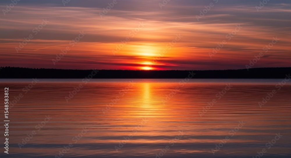 Fototapeta premium Lake Horizon Water with Tranquil Evening Reflection Scenery