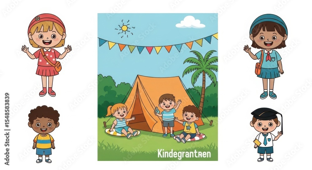 Fototapeta premium Kids on Summer Camp Activities with Friends and Play Together