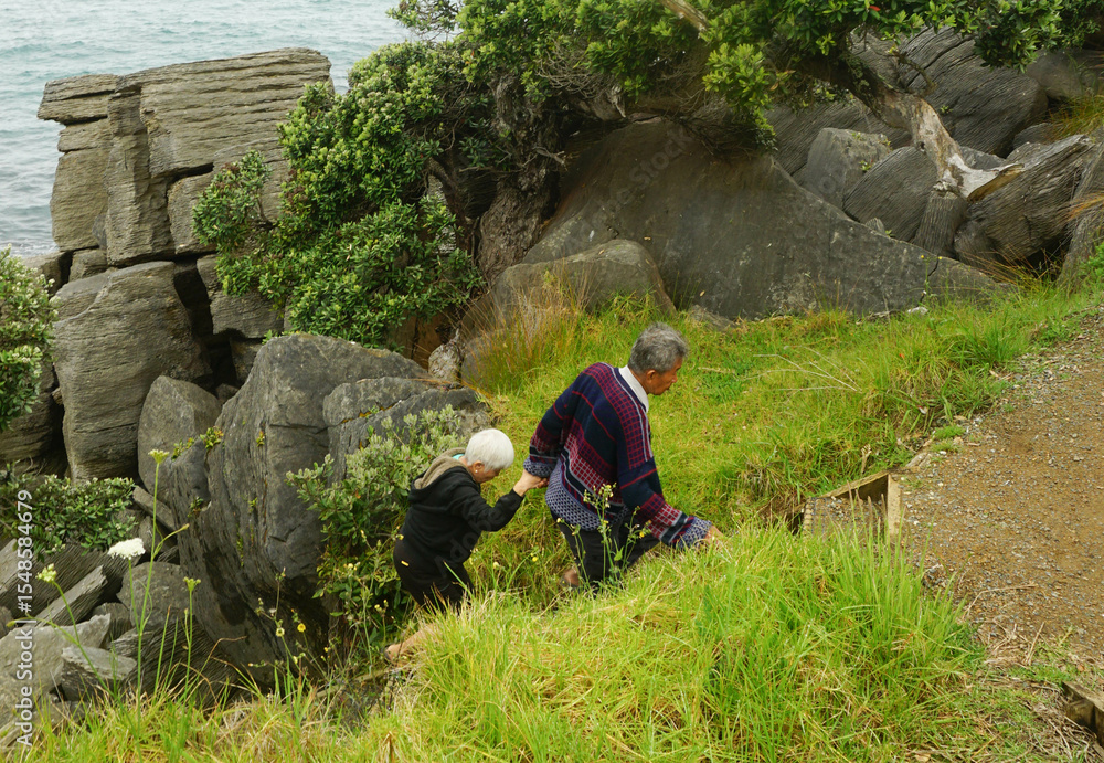 Tourist walking around Waipu pancake rocks in Waipu, New Zealand.
Tourist walking around Waipu pancake rocks in Waipu, New Zealand.