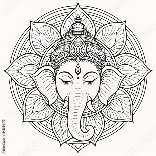 Intricate Ganesha Mandala Line Art for Coloring and Meditation