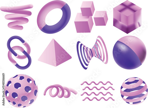 set of pink 3d art style