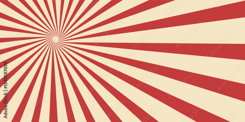 Fototapeta premium Circus background and spiral retro rays vector pattern. Vintage poster of red white sun or star burst radial lines with grunge texture, circus, carnival, summer fair or chapiteau backdrop
