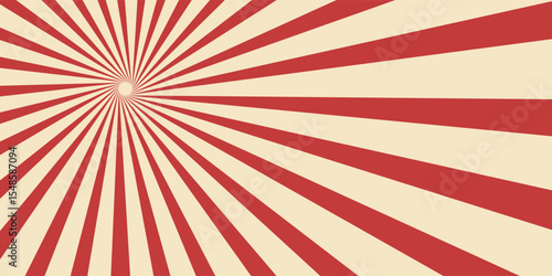 Circus background and spiral retro rays vector pattern. Vintage poster of red white sun or star burst radial lines with grunge texture, circus, carnival, summer fair or chapiteau backdrop