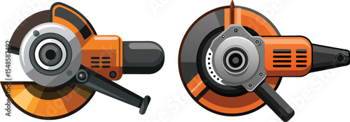 Angle grinders shown from different angles construction tools power tools equipment vector design element illustration