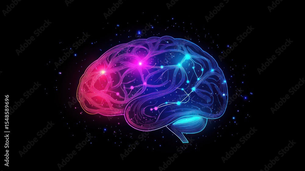 Abstract brain, glowing network, futuristic, medical illustration, educational use, stock photo Abstract brain, glowing network, futuristic, medical illustration, educational use, stock photo