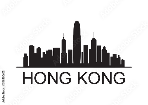 Hong Kong Skyline Silhouette A Bold Monochrome Graphic of the City's Iconic Architecture and Distinctive Typography Celebrating Urban Identity