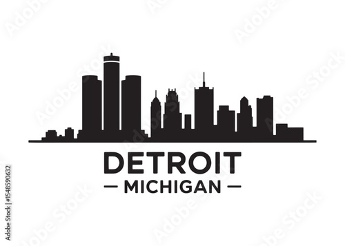 Striking Silhouette of Detroit Michigan Skyline A Cityscape Emblem of Urban Beauty and Architectural Grandeur