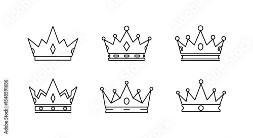 Regal Crown Outlines: Vector Set for Design
