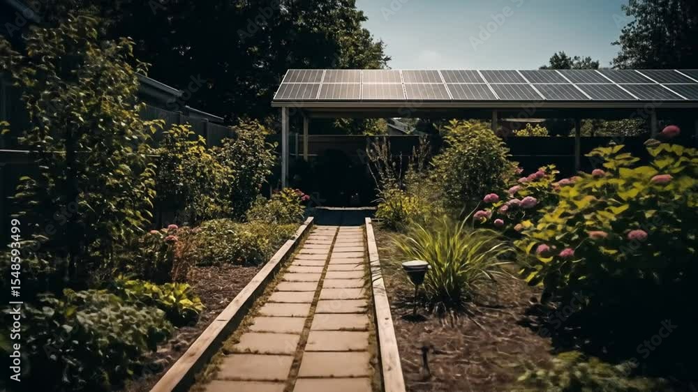 Solar Panel Carport with Garden Path Solar Panel Carport with Garden Path