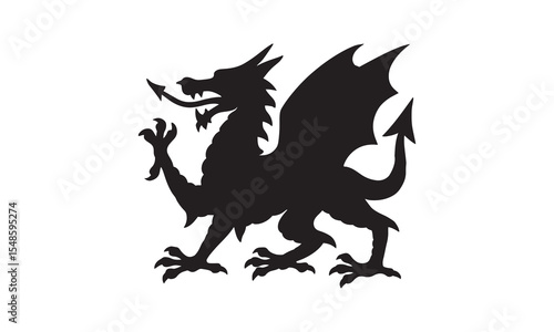 Welsh Dragon Silhouette Emblem – Mythical Heraldic Vector Art