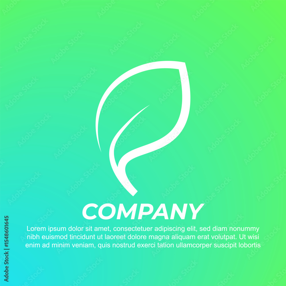 Obraz premium Minimalist White Leaf Logo Design on Gradient Green Background.
