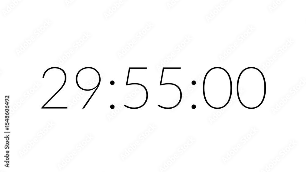 Modern countdown timer from 30 minute to 29 minute on white background suitable for presentations, productivity, educational content, and more
