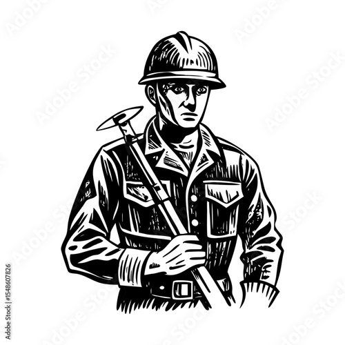 A glyph style illustration depicting combat engineer