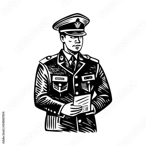 A vintage style illustration depicting military officer