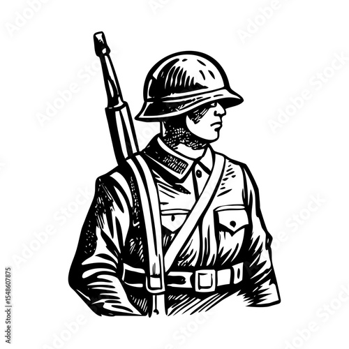 A vintage style illustration showing an armed troop