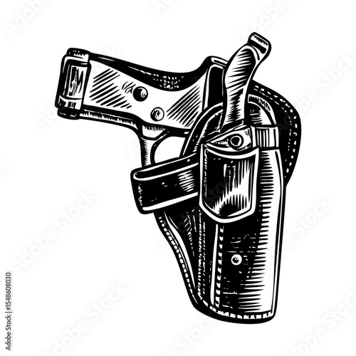 A vintage style illustration showing a gun holster