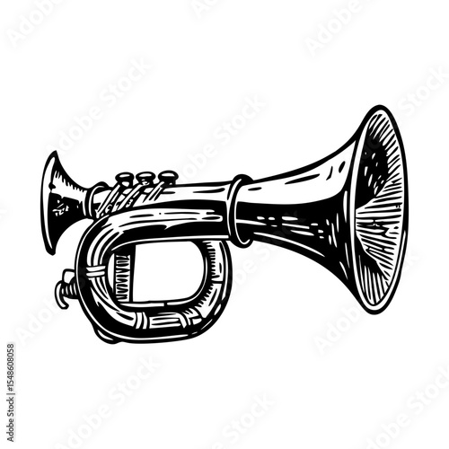 A vintage style illustration depicting military bugle