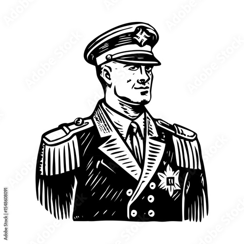 A glyph style illustration depicting rear admiral character