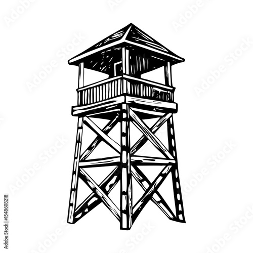 A vintage style illustration representing a watchtower
