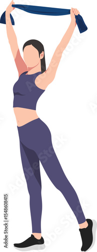 A slim girl is stretching using a resistance band