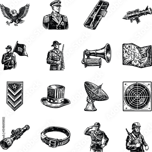 Set of Vintage Style Military and Infantry Illustrations 

