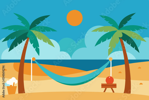 Relaxing Tropical Beach Hammock Scene Summer Vacation Paradise