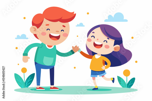 Cartoon illustration of a cheerful grandfather and grandson happily talking and bonding over a basketball. Family love, generation connection