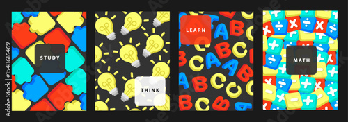 Set of Cover book learning school design. Vector background, banner, poster, greeting card design.