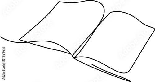 Book Opening Page One Line Drawing Continuous Educational Concept
