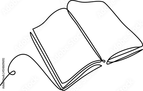 Book Opening Page One Line Drawing Continuous Educational Concept