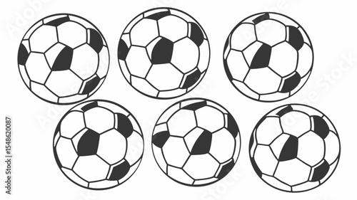 Soccer Balls Line Art Collection – Black and White Vector in Multiple Perspectives