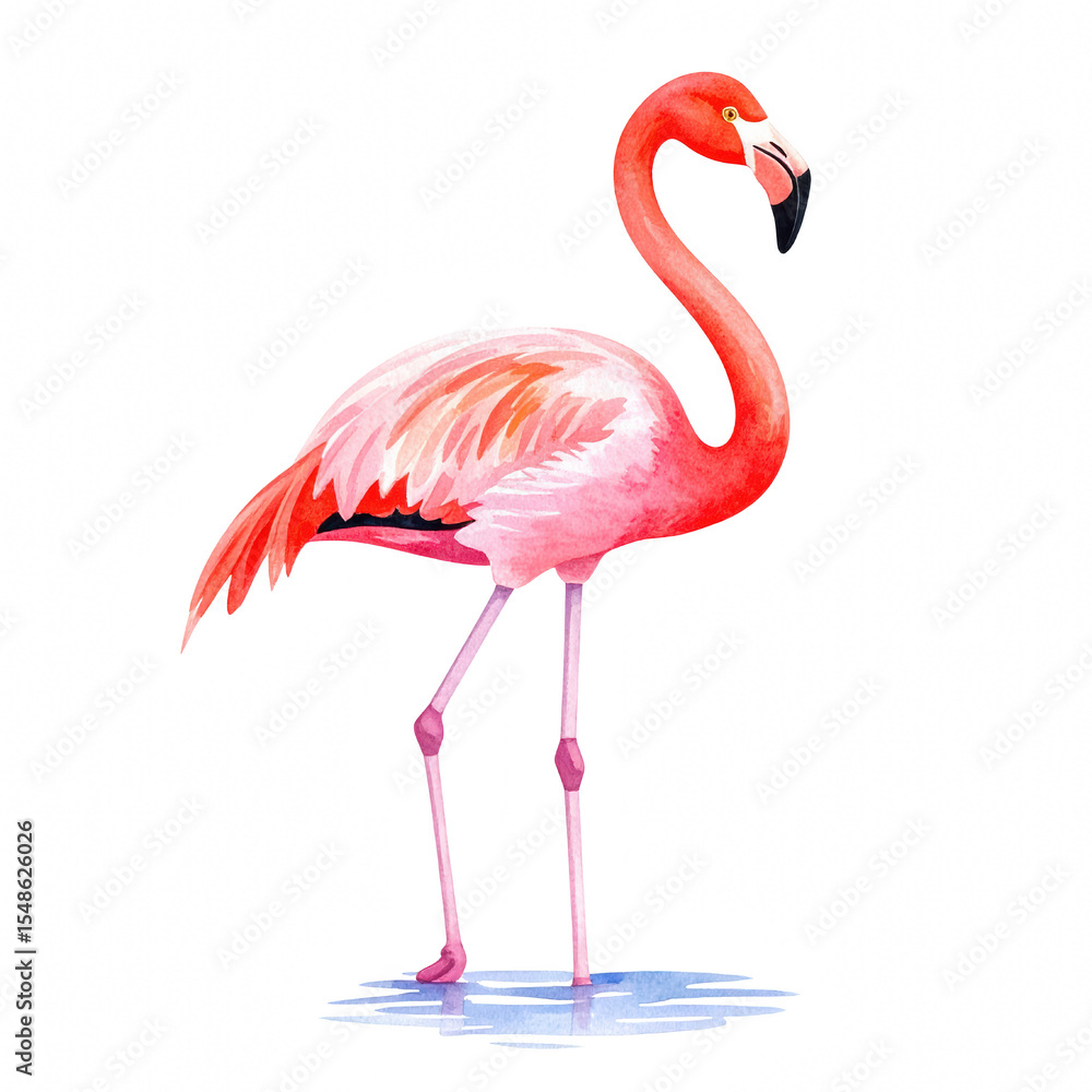 Fototapeta premium A pink flamingo stands gracefully on one leg, showcasing its elegant plumage and long neck. cut out. transparent background