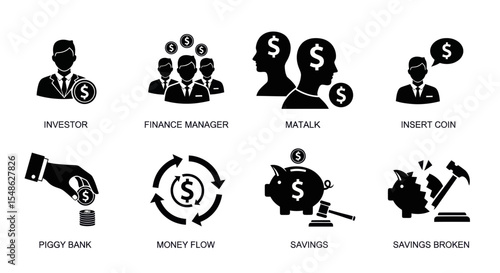 Monochromatic Dollar Bill Set: An array of simplistic, colorful dollar bill representations isolated.