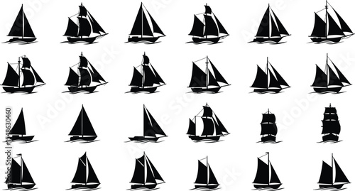 Vector silhouette set of sailing ships