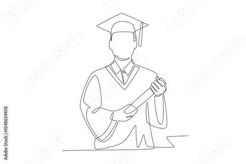 Male students attend school graduation. School events concept one-line drawing