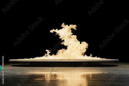Abstract flame display on a large, smooth, oval platform