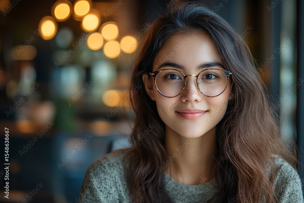 Portrait of a Beautiful Diverse Female Wearing Glasses, Using Laptop Computer, Looking at Camera and Smiling. Information Technology Specialist, Software Engineer or Developer Portrait of a Beautiful Diverse Female Wearing Glasses, Using Laptop Computer, Looking at Camera and Smiling. Information Technology Specialist, Software Engineer or Developer