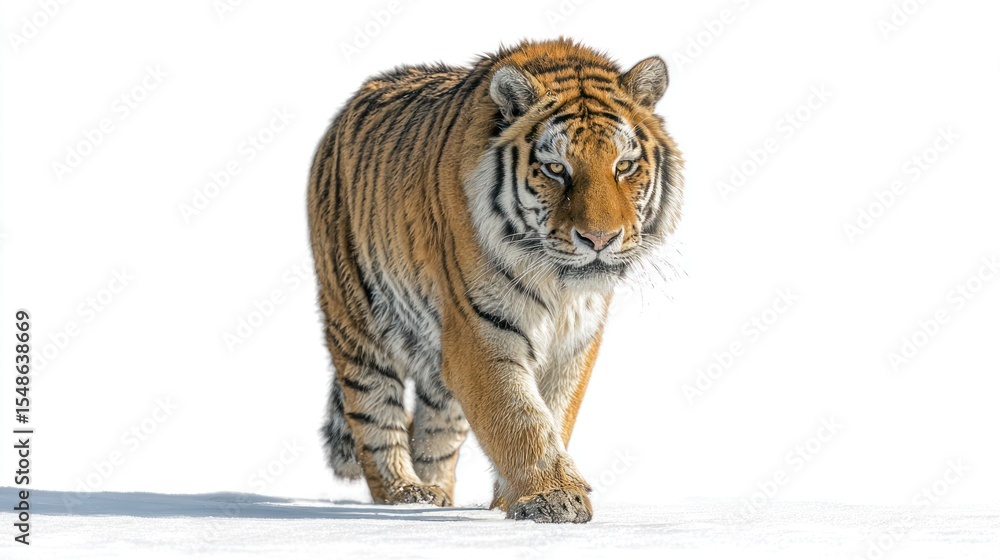 Fototapeta premium A Siberian tiger strolls through snow