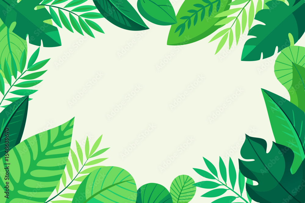 Lush Green Tropical Leaves Frame Nature's Border Lush Green Tropical Leaves Frame Nature's Border